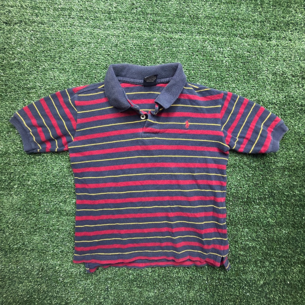 Vintage Polo Ralph Lauren Kids Navy Red Yellow Striped Short Sleeve Polo Shirt 5